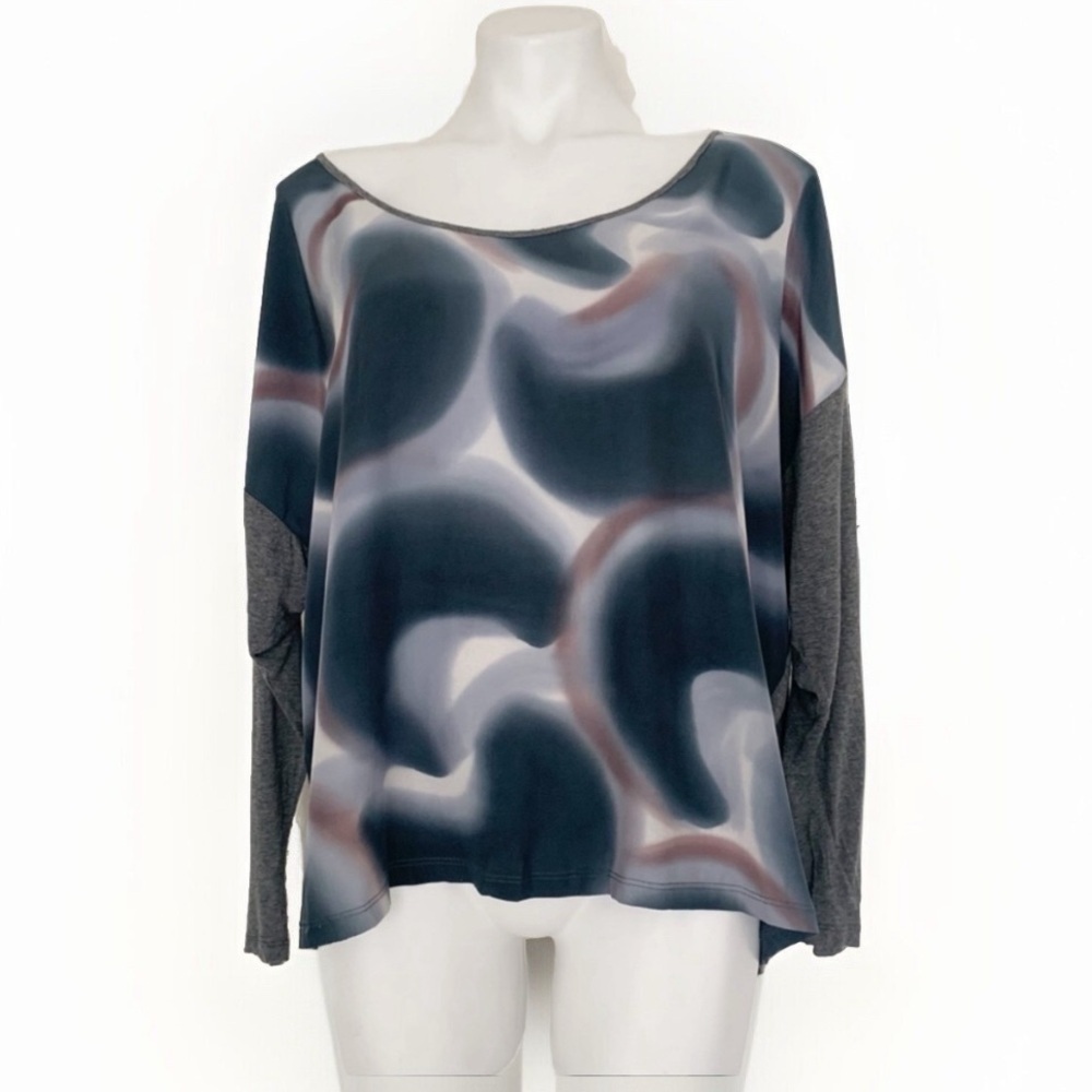 GRAHAM & SPENCER 100% SILK blouse TOP SMALL brown black abstract long sleeves
